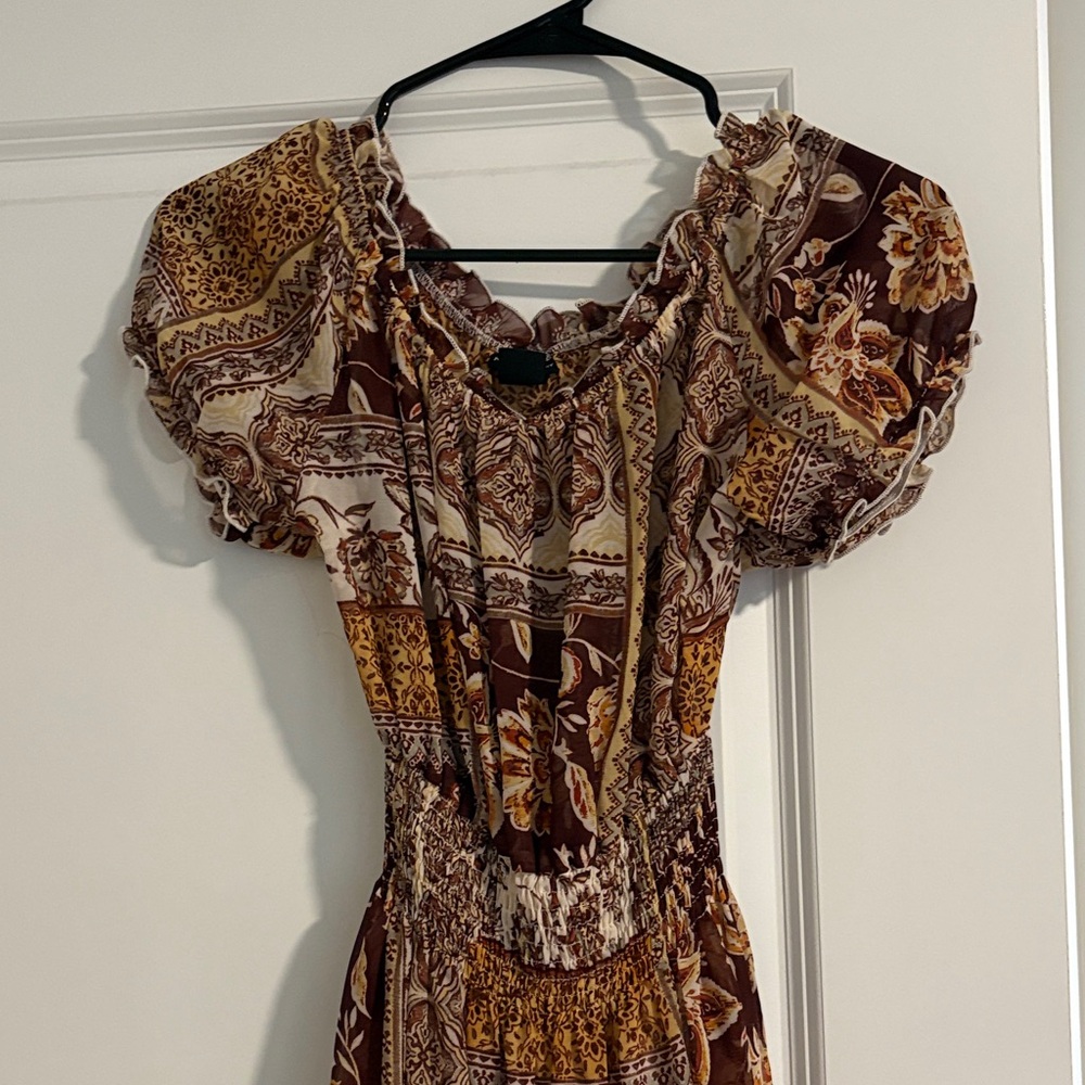 Elegant Brown Patterned Maxi Dress